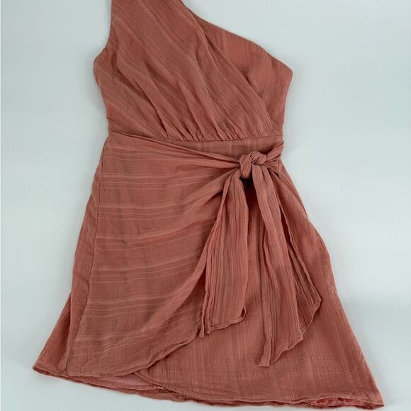 Here Comes the Sun One Shoulder Asymmetrical Mini Dress Dusty Rose | XS - Picture 3 of 8